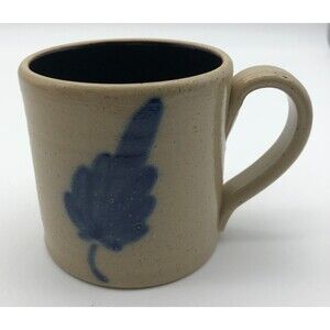 Conner Prairie Pottery Stoneware Coffee Tea Mug Blue Leaf 8 oz 1994 VINTAGE